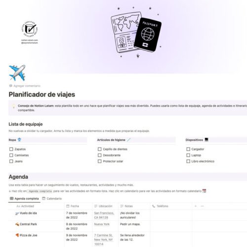 Plantilla de Notion para viajes en español