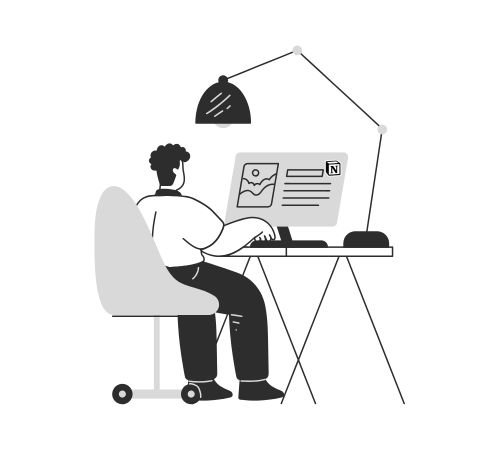 Persona trabajando en Notion con una de las mejores plantillas.